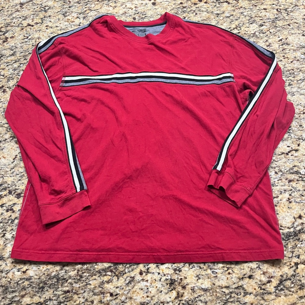 XG Mens Long Sleeve T-Shirt Red Athletic Stripe Crew Neck XL Casual Tee Y2K